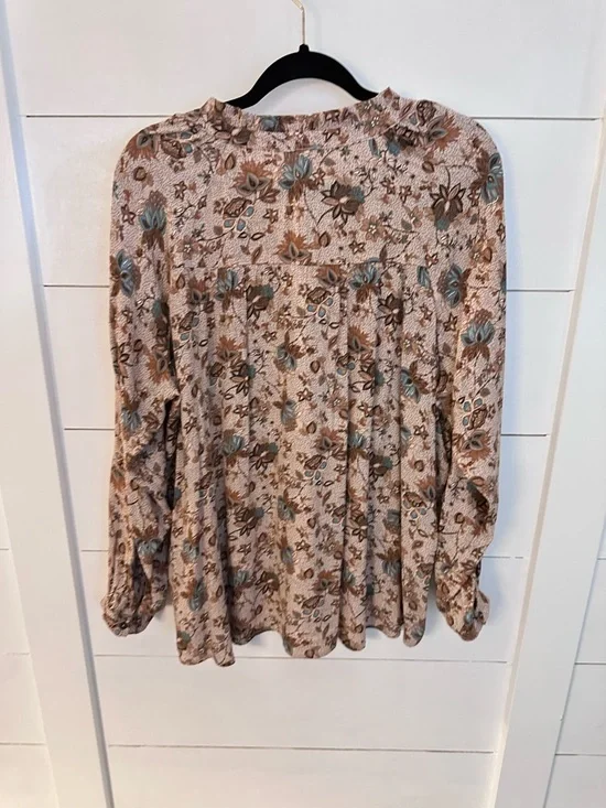MASON BELLE Lilou Smock Neck Brown ditzy floral ruffled relaxed drop sleeve top - Picture 3 of 15
